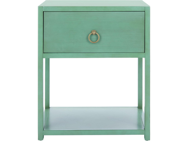 SAFAVIEH Furniture - Sadie 1-Drawer Nightstand - Turquoise - Wood - Glam Gold Hardware Design - Ideal for Bedroom, 21'W x 17.2'D x 26'H - Fully...
