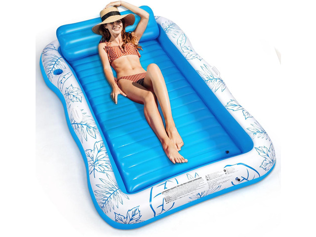 Inflatable Adult Pool Lounger Float - BAIAI Large Beach Sun Tanning Floats Raft Sunbathing Water Lounge Floaties Tub with Drink Holder - Blow Up...
