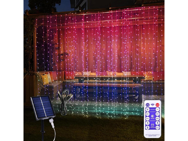 300 LED Solar Curtain Lights USB & Solar Dual Powered 8 Modes Waterproof Fairy Window Lights Twinkle for Home Indoor Outdoor Use Patio Christmas...