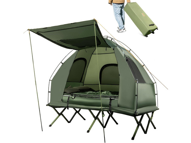 Goplus Camping Tent Cot, 5-in-1 Folding Camping Bed with Air Mattress, Pillow, Sleeping Bag, Waterproof Elevated Tent Shelter, Portable Outdoor...