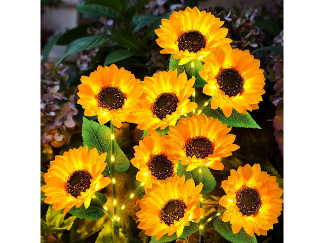 KOOPER Solar Lights Outdoor Garden Decor - Upgraded 3 Pack Solar Garden Lights with 9 Bigger Sunflower Lights, Solar Flowers Outdoor Waterproof for...