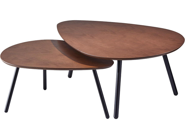 Adesso Set of 2 Nesting Coffee Tables, Walnut Oak & Matte Black