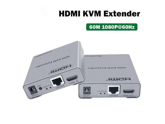 HDMI KVM Extender over Cat5/6 Cable up to 60M 1080P HDMI USB Ethernet Extension Audio Video Converter Support USB mouse & keyboard(With AU Plug)