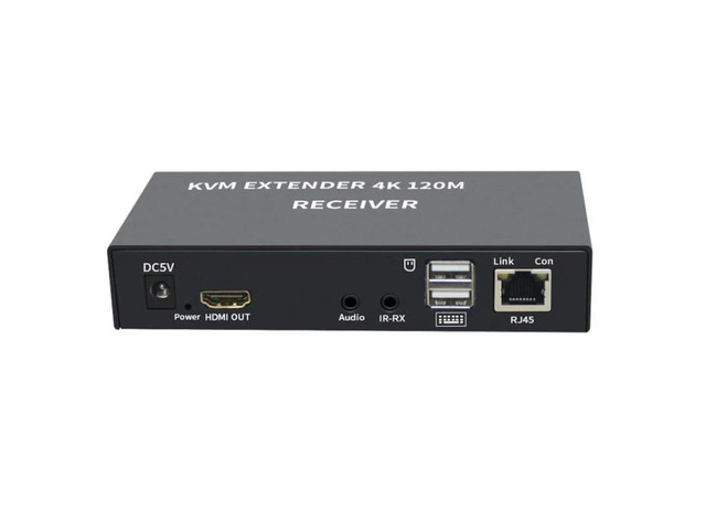 4K HDTV 120M KVM Extender HDMI-Compatible USB-A Keyboard Mouse 3.5mm AUX Aluminium Alloy Over CAT6 RJ45 Lan Ethernet Extender(With US Plug)