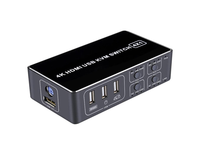 4K KVM Switcher Universal Stable Professional Aluminum Alloy Computer With Indicate Light 4 Port USB For Mouse Keyboard Hub(For PlayStation 2)