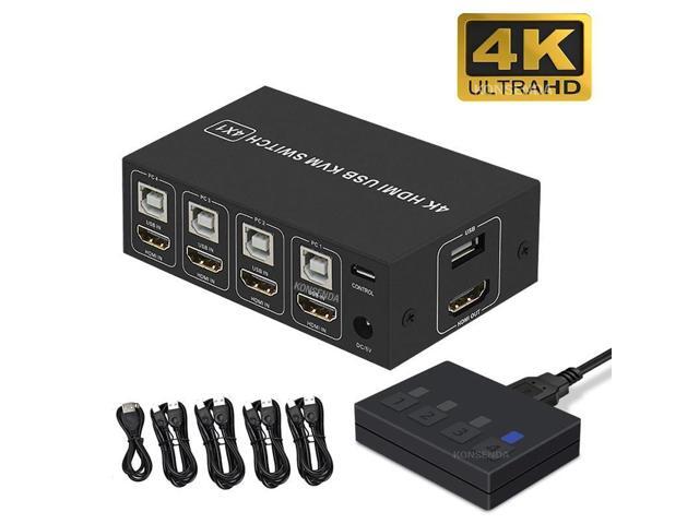 4K HDMI KVM Switch 4 in 1 out 4K 60Hz HDMI USB KVM Switcher 4x1 for 4 PC Share Monitor Mouse Keyboard with Desktop Controller