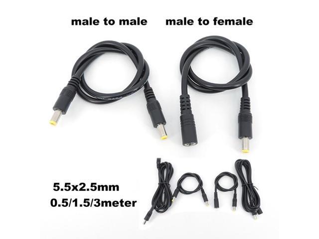 0.5/3/1.5m DC male to male female power supply connector Extension Cable 18awg wire Adapter 19v 24v for strip camera 5.5X2.5mm L(male to male) (1.5M)