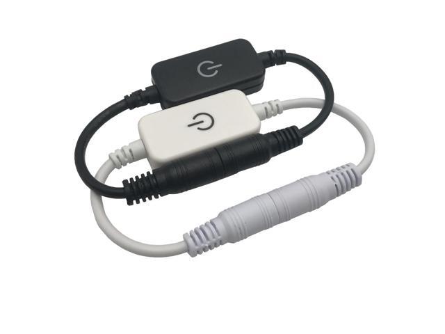 Dimmable Switch On Off with Female Male Power Cable 5.5x2.1mm DC Connector Jack Wire Switch 5V 12V 24V for CCTV LED Strip Light(Touch switch BK)
