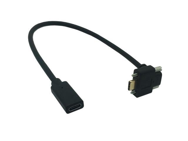 Gold USB 3.1 Cable Type-C Male to Female 90 Degree Right Angle Extension Data Extender Cord with Panel Mount Screw Hole 10Gb/s (1m (UP)