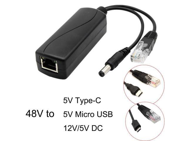 48V To 5V/12V PoE Splitter 5v POE Micro USB tpye-C DC Power supply Over Ethernet Active POE Splitter tpye-C for Raspberry Pi(48V to Type C)