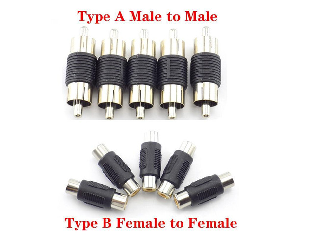 Dual RCA Male to Male Coupler Female to Female Audio Connector Adapter AV Cable Plug For CCTV Camera Connector Video(10pcs Type A)