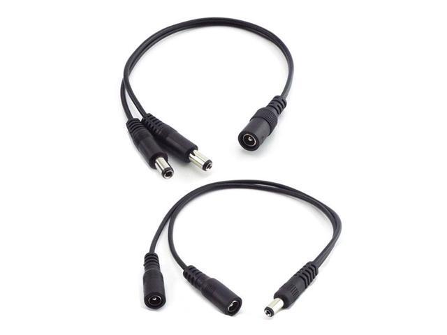 5.5mm*2.1mm 1 Female to 2 Male Connector Male to Female Plug DC Power Splitter Cable CCTV LED Strip Light Power Supply Adapter L(1 Female to 2 Male)
