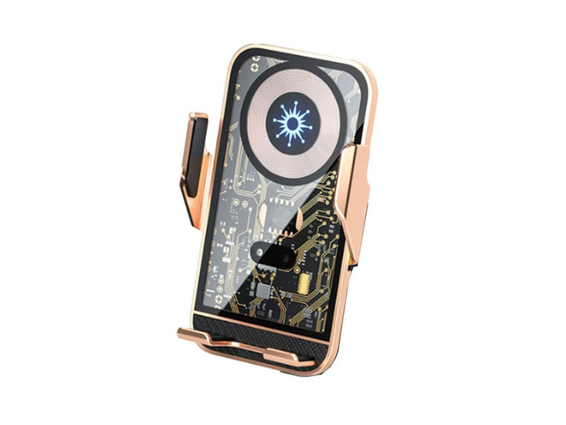 Auto-Clamping Wireless Car Charger Vent Mount, 15W Fast Charging, Phone Holder for IOS 14/13/12 Charger Universal-Gold