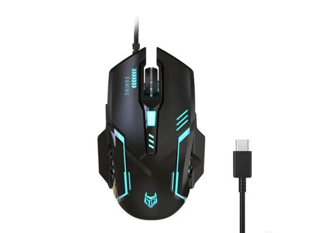 TypeC Mouse 6 Buttons USB C Gaming Mouse with LED Lights Backlit 3600DPI Adjust