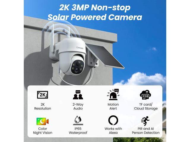 2K Cameras for Home Security-2.4G WiFi Outdoor Camera Wireless Solar/Battery Powered with solar panel, 360° Viewing, AI Human Detection, Color...
