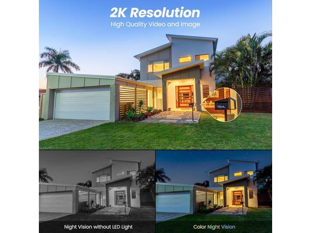 2K Cameras for Home Security-2.4G WiFi Outdoor Camera Wireless Solar/Battery Powered with solar panel, 360° Viewing, AI Human Detection, Color...