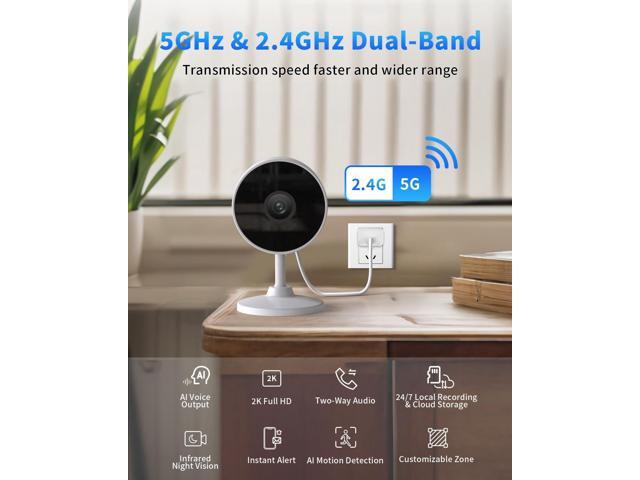 [5G & 2.4G] 2K Indoor Security Cameras for Home Security, AI Voice Change for 2-Way Talk, Motion Detection, Night Vision, 24/7 SD Recording/Cloud...