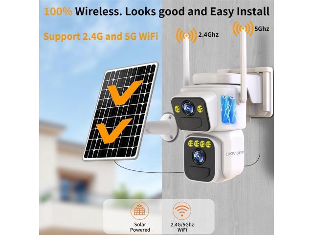 Solar Security Cameras Outdoor Wireless,2.4G/5G WiFi Cameras for Home Security, Dual Lens PTZ Motion Zone,2-Way Audio,Night...