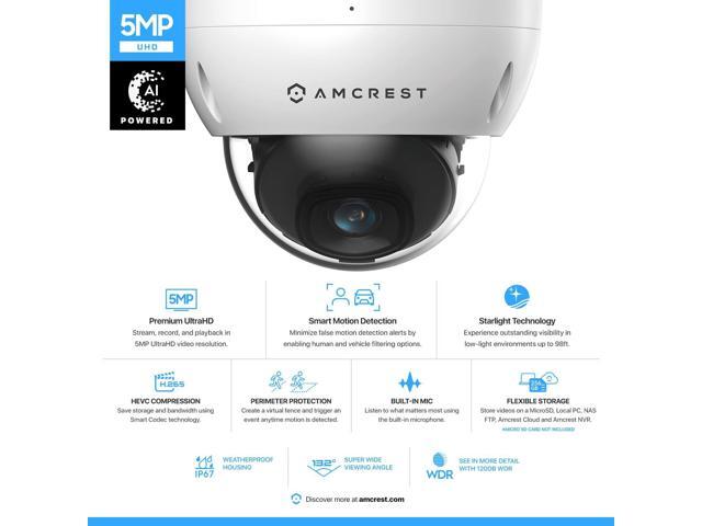Amcrest 5MP POE Camera, Outdoor Vandal Dome Security POE IP Camera, 5-Megapixel, 98ft NightVision, 2.8mm Lens, IP67, IK10 Resistance, MicroSD 256GB...