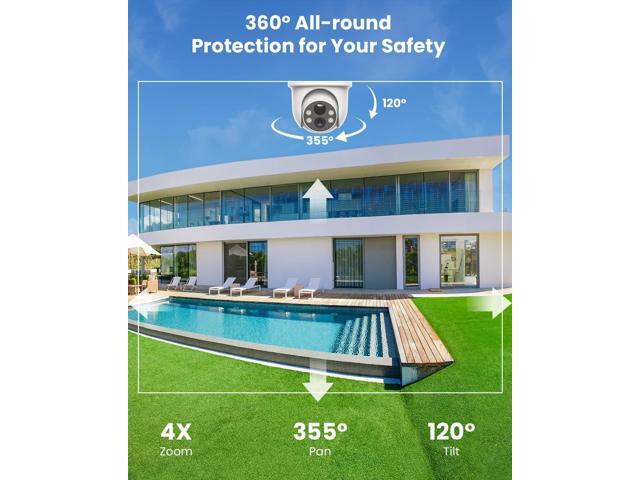 ieGeek Solar Security Cameras Wireless Outdoor, 2K 2.4G WiFi Camera with Solar Panel and Battery Powered, Color Night Vision with Spotlight, 360°...