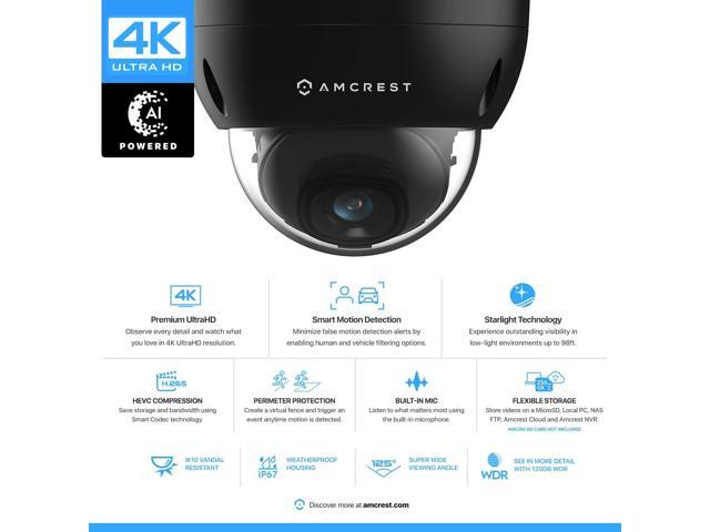 Amcrest UltraHD 4K (8MP) Dome POE IP Camera, 3840x2160, 98ft NightVision, 2.8mm Lens, IP67 Weatherproof, 125° FOV, 256GB MicroSD Recording, Black...