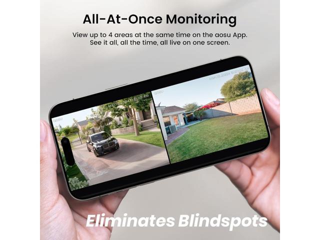 AOSU Solar Security Cameras Wireless Outdoor, 2K QHD Home Security System, 2 Cameras Kit with 166° Ultra-Wide View, Forever Power, Spotlight...