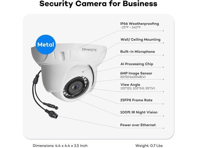 ONWOTE 6MP Super HD PoE IP Security Camera with Audio, AI Human Vehicle Detection, 3072x2048 6 Megapixels, 122° FoV, Indoor/Outdoor Commercial...