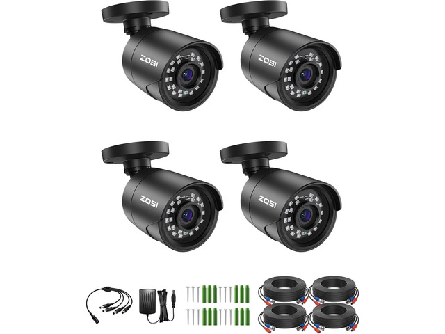 ZOSI 4 x 1080p HD Home Security Camera Outdoor Indoor, 2MP Bullet Camera IP66 Weatherproof Surveillance CCTV Camera with 24 LEDs, 100ft IR Night...