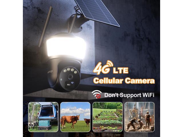 4G LTE Cellular Security Camera Wireless Outdoor, No WiFi Security Cameras Solar Powered, PIR Detection, 360°Cameras for Home Security with...