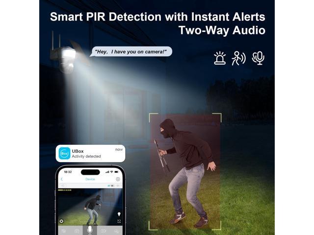 4G LTE Cellular Security Camera Wireless Outdoor, No WiFi Security Cameras Solar Powered, PIR Detection, 360°Cameras for Home Security with...