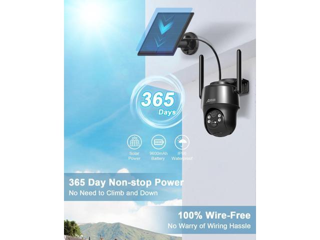 ANRAN 4G LTE Cellular Solar Security Camera Wireless Outdoor,No WiFi 3MP Solar Powered 2K Camera,Color Night Vision,360° Live View,PIR Motion...