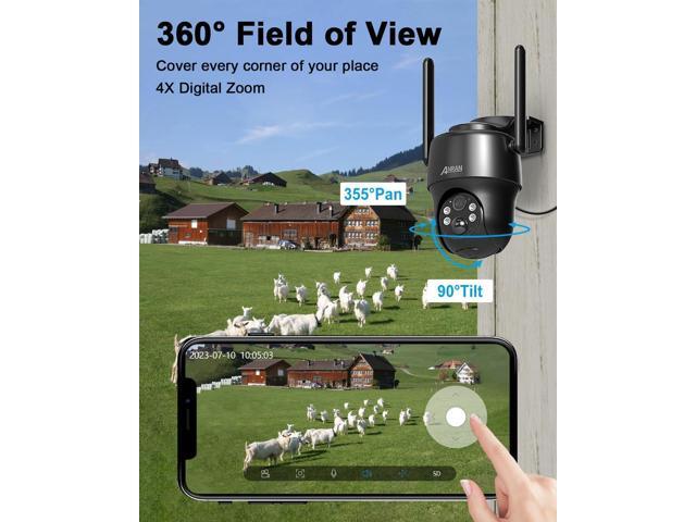 ANRAN 4G LTE Cellular Solar Security Camera Wireless Outdoor,No WiFi 3MP Solar Powered 2K Camera,Color Night Vision,360° Live View,PIR Motion...