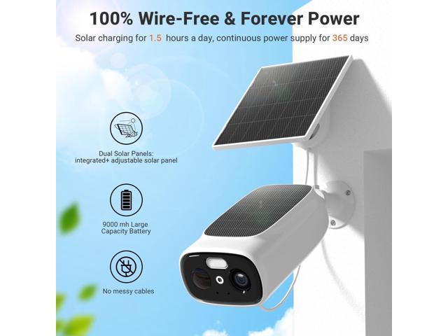Rraycom 2.5K Solar Security Cameras Wireless Outdoor,Solar/Battery Powered Outdoor Security Camera,PIR Motion Detection,Two-Way Audio,Color Night...