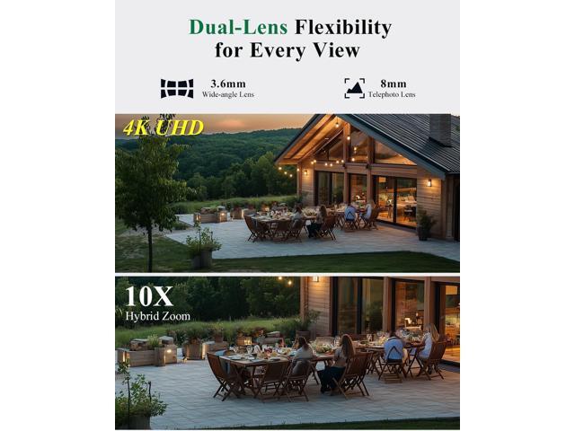Ctronics [10X Hybrid Zoom] Dual-Lens 4K 8MP Security Camera Outdoor, Auto Tracking & Zoom, 2.4/5GHz WiFi, AI Human/Vehicle/Animal Detection, 256GB...