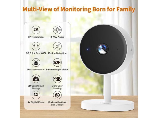 Alaga WiFi Indoor Security Camera, Baby Monitor, AI Motion Detection, 2 Way Audio, Night Vision, Cloud and SD Card Storage, Compatible with Alexa...