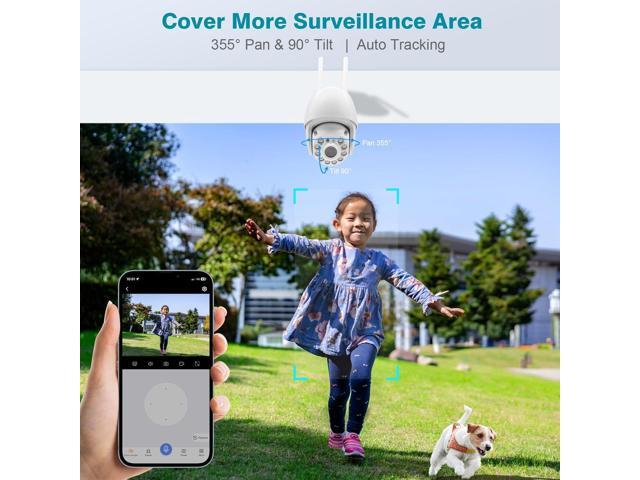 360° View Pan/Tilt/Digital Zoom 5MP WiFi Security Camera Outdoor, Motion Detection, Humanoid Tracking, Floodlight & Siren Alarm, Color Night Vision,...