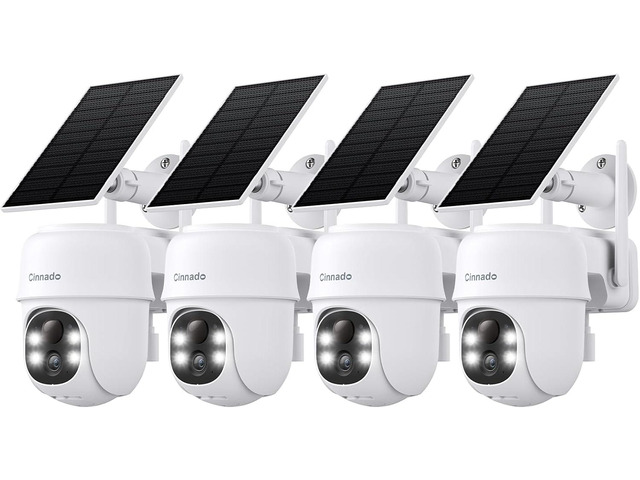 Cinnado 2K Outdoor Cameras for Home Security Solar Powered White B6 4 Pack