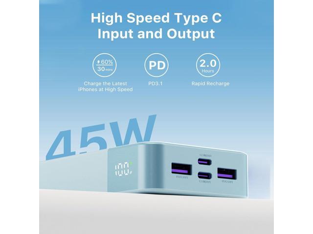 J2621 Power Bank Portable Charger,20000mAh 45W PD3.0 QC 4.0 Fast Charging Battery Pack with LED Display,2 USB-C,2 USB-A for iPhone Tablet MacBook