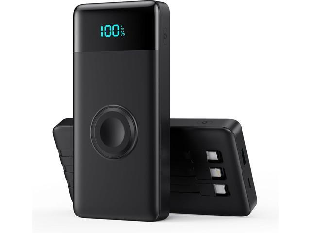 Portable Charger with Built-in Cables and iWatch Charger,10800mAh QC4.0+PD 25W Fast Charging USB C Power Bank,6 Outputs LCD Display Travel Battery...