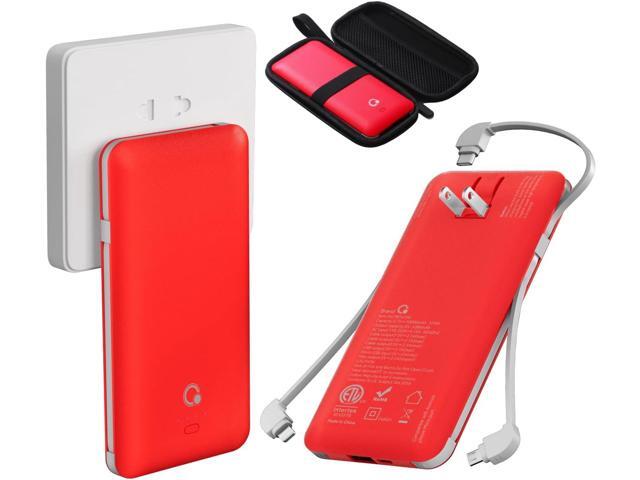 10000mAh Portable Charger, Slim USB B C Power Bank,4 Output External Battery Pack with Built-in AC Wall Plug Micro and USB C Three Cables...