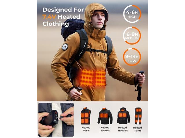 Glaais 7.4V 16000mAh Heated Vest Battery Pack Compatible with ORORO and Venustas, Portable LED Display Battery Pack for Heated Vest, Rechargeable...