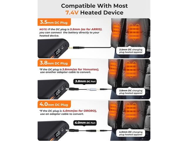 Glaais 7.4V 16000mAh Heated Vest Battery Pack Compatible with ORORO and Venustas, Portable LED Display Battery Pack for Heated Vest, Rechargeable...