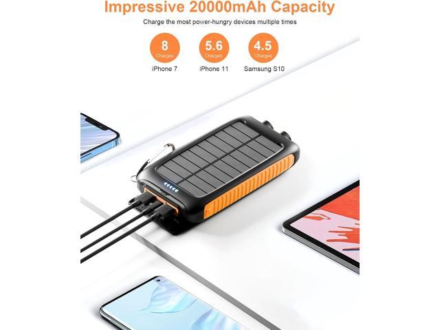 Power-Bank-Solar-Charger - 20000mAh Power Bank, Portable Charger, External Battery Pack 5V/3A Type C Input Output Dual Built-in Super Bright...