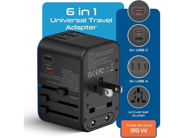 Ceptics Universal Travel Adapter, 35W International Power Adapter with PD & QC 3.0 Dual USB-C, 3 USB Travel Adapter Worldwide, Type I C G A Outlets...