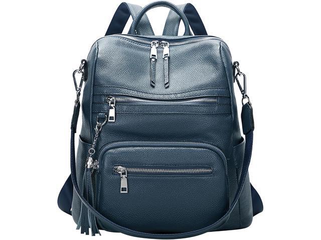 ALTOSY Genuine Leather Backpack Purse for Women Large Shoulder Bag With Laptop Compartment Multiple Pockets(S106 Indigo Blue)