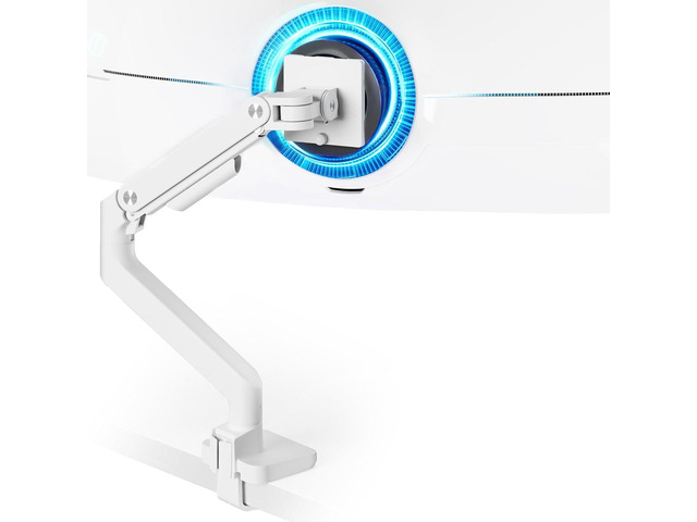 ARES WING Ultrawide Monitor Arm White for 17 to 49 Inch Heavy Duty Curved Screen, Holds 44 Lbs, Adjustable Gas Spring Monitor Arm Desk Mount with C...