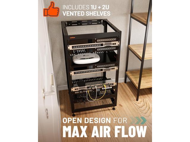 ECHOGEAR 20U Open Frame Rack for Servers & AV Gear - Wall Mountable Design Includes 2X Vented Shelves, 25x Rack Mounting Screws, 4X Leveling Feet,...