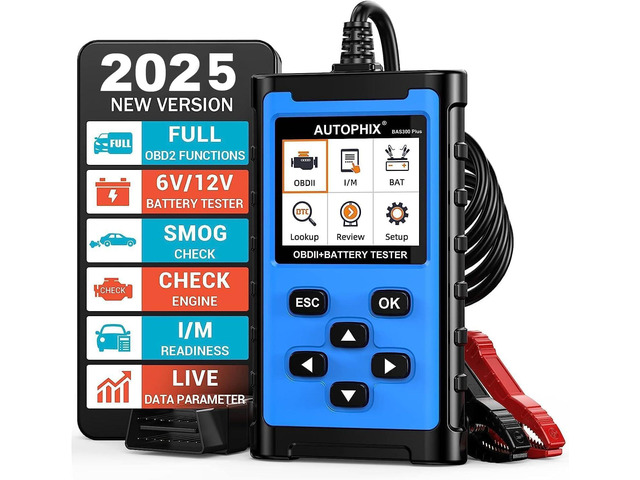 AUTOPHIX BAS300 Plus OBD2 Scanner & Battery Tester(Upgrade of BAS100), 2-in-1 Car Diagnostic Tool, 12V 100-2000 CCA Battery Charging Cranking Test,...