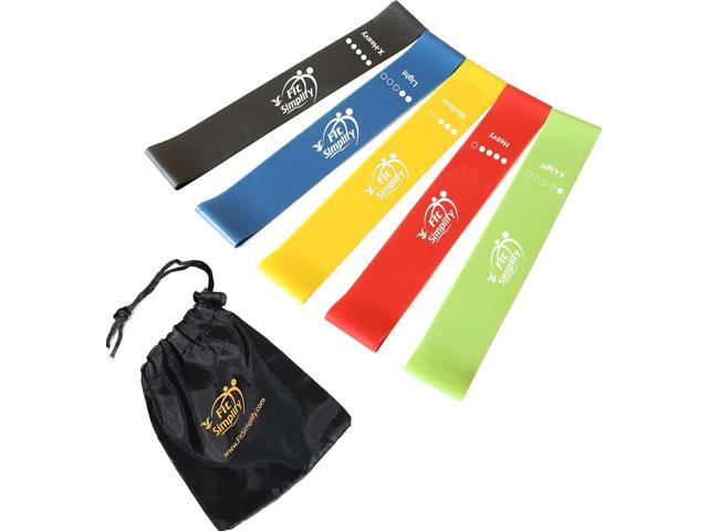 Fit Simplify Resistance Loop Exercise Bands with Instruction Guide and Carry Bag, Set of 5