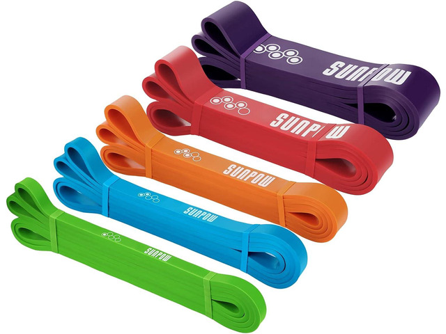 SUNPOW Pull Up Assistance Bands - Set of 5 Resistance Heavy Duty Workout Exercise Stretch Fitness Bands Assist Set for Body, Instruction Guide and...